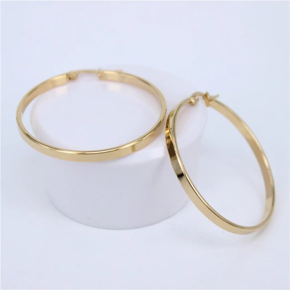 NEW 18K Yellow Gold 1.5'' Round Hoop Earrings 1 - Picture 3 of 4